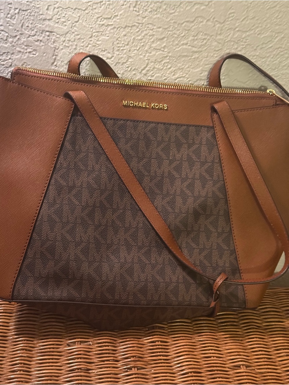Michael Kors Brown Logo Tote with Cognac Trim